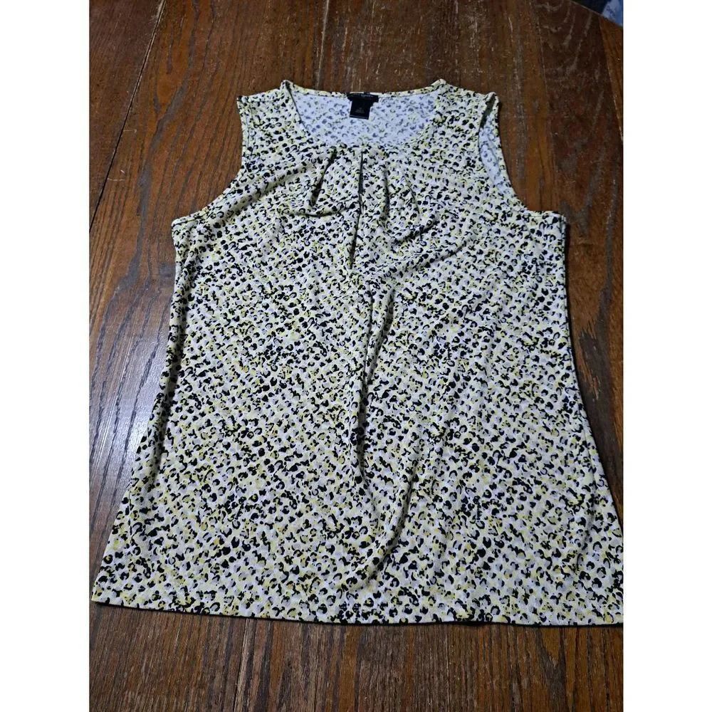 Medium Ann Taylor Sleeveless Yellow Tan Black Keyhole Neck Sleeveless Top Shirt